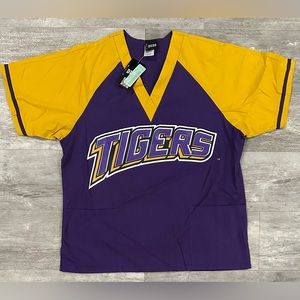 Tigers V-Neck Colorblock Scrub Top - Purple & Gold